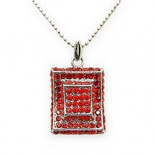 Rectangle Austrian Crystal Necklace - Red - NE-P1066RD Rectangle Austrian Crystal Necklace - Red - NE-P1066RD