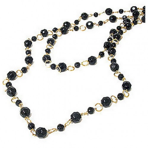 60`` Long Black Faux Onyx Beaded Necklace - NE-SMS3003B