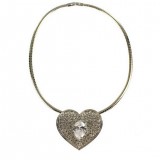 Necklace - Rhinestone Heart Charm w/CZ Necklace - Clear - NE-TJ026CL