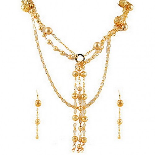 Multi Gold Chain W/Gold Tone Ball NE+ER Set - NE-WNE403