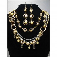 Multi Chain Pearl w/ Gold Loop NE+ER Set - NE-WNE486
