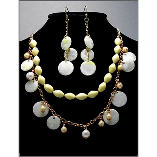 Pearl w/ Shell Beaded NE+ER Set - NE-WNE496