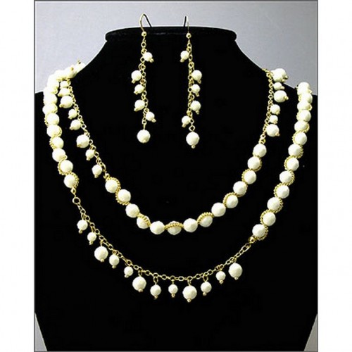 Faux Ivory Beaded NE+ER Set - NE-WNE532