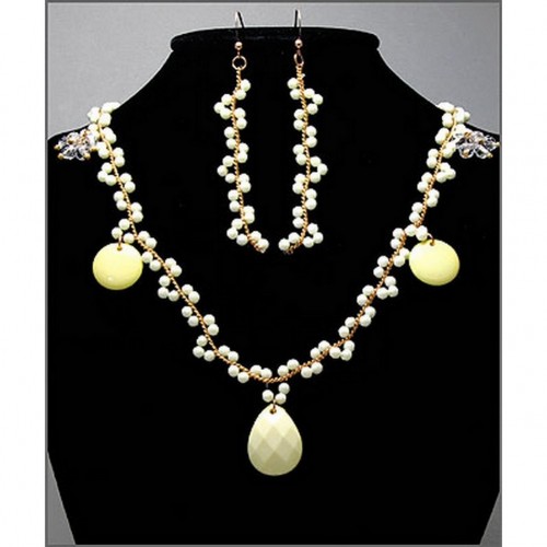 Faux Ivory Beaded NE+ER Set - NE-WNE4533