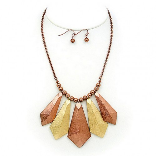 Necklace & Earrings Set: Geometric Pendant – 12” - NE-WNE658GDCH