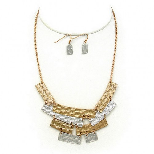 Necklace & Earrings Set: Geometric Pendant – 14” - NE-WNE679GDSL