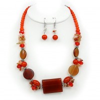 Semi Precious Stone Necklace & Earrings Set - Carnelian - NE-WS0834RDCAN