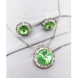Rondelle Crystal Necklace & Post Earrings Set - Peridot - NE-40007S-PE