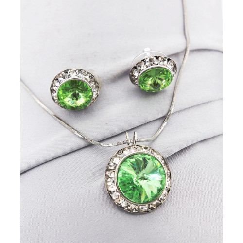 Rondelle Crystal Necklace & Post Earrings Set - Peridot - NE-40007S-PE