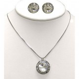 Rondelle Crystal Necklace & Post Earrings Set - Clear - NE-40007S-CR