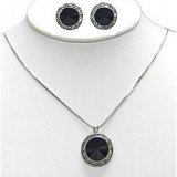 Rondelle Crystal Necklace & Post Earrings Set - Black -NE-40007S-JT