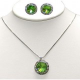 Rondelle Crystal Necklace & Post Earrings Set - Peridot - NE-40007S-PE