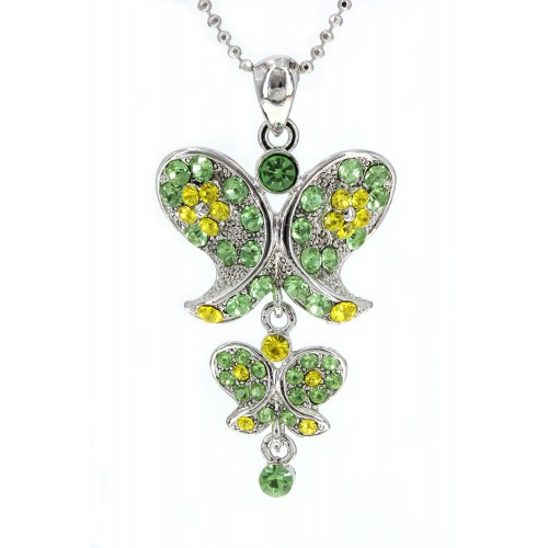 Animal - Butterfly - Swarovski Crystal Butterfly Necklace - Green - NE-2370GN
