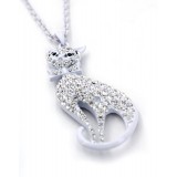 Rhinestone Kitty w/ Bow Charms Necklaces - White -NE-JN4422WH Rhinestone Kitty w/ Bow Charms Necklaces - White -NE-JN4422WH