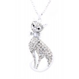 Rhinestone Kitty w/ Bow Charms Necklaces - White -NE-JN4422WH Rhinestone Kitty w/ Bow Charms Necklaces - White -NE-JN4422WH
