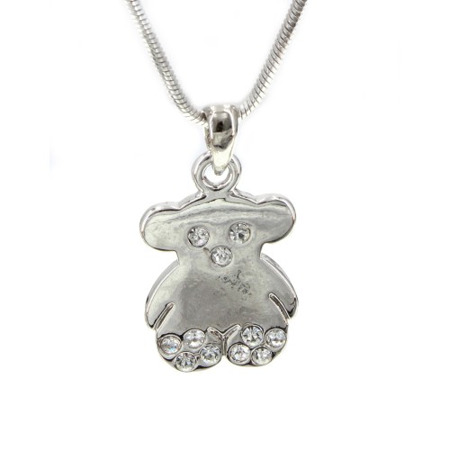 T-Bear Charm w/ Crystals Necklace - Rhodium Plating - Clear - NE-N3407CL T-Bear Charm w/ Crystals Necklace - Rhodium Plating - Clear - NE-N3407CL