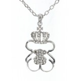 T-Bear Charm w/ Crystals Necklace - Rhodium Plating - Clear - NE-N4393CL