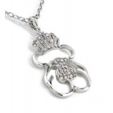 T-Bear Charm w/ Crystals Necklace - Rhodium Plating - Clear - NE-N4393CL