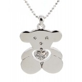T-Bear Charm w/ Crystals Necklace - Rhodium Plating - Clear - NE-N4490CL