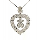 T-Bear Charm w/ Crystals Necklace - Rhodium Plating - Clear - NE-N4495CL