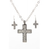 Rhinestone Cross Charm Necklace & Earring Set - NE-11574