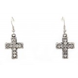 Rhinestone Cross Charm Necklace & Earring Set - NE-11574