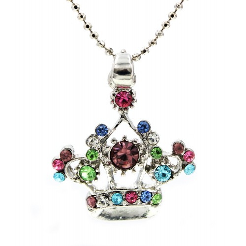 Rhinestone Crown Charm Necklaces - Multi Colos - NE-JN0166M