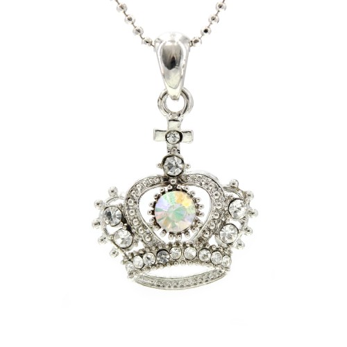 Rhinestone Crown Charm Necklaces - Clear Color - NE-JN0180CL