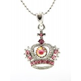 Rhinestone Crown Charm Necklaces - Pink Color - NE-JN0180pk