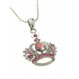 Rhinestone Crown Charm Necklaces - Pink Color - NE-JN0180pk