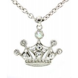 Rhinestone Crown Charm Necklaces - Clear Color - NE-JN0889CL