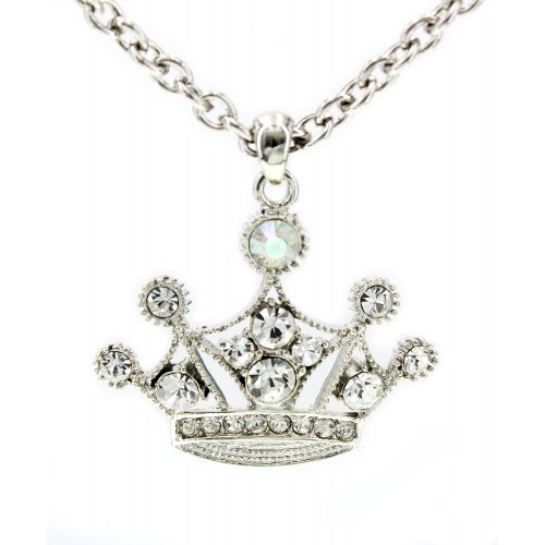 Rhinestone Crown Charm Necklaces - Clear Color - NE-JN0889CL