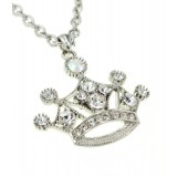 Rhinestone Crown Charm Necklaces - Clear Color - NE-JN0889CL