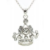 Rhinestone Crown Charm Necklaces - Clear Color - NE-JN3790CL Rhinestone Crown Charm Necklaces - Clear Color - NE-JN3790CL