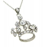 Rhinestone Crown Charm Necklaces - Clear Color - NE-JN3790CL Rhinestone Crown Charm Necklaces - Clear Color - NE-JN3790CL