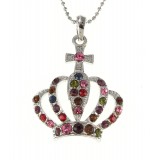 Rhinestone Crown - Rhodium Plating - Multi Colors - NE-N3044MT