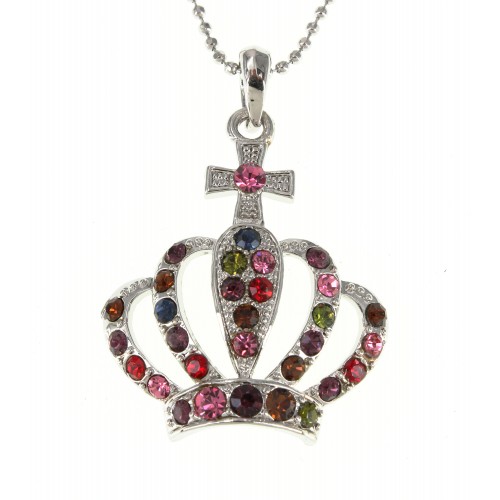 Rhinestone Crown - Rhodium Plating - Multi Colors - NE-N3044MT