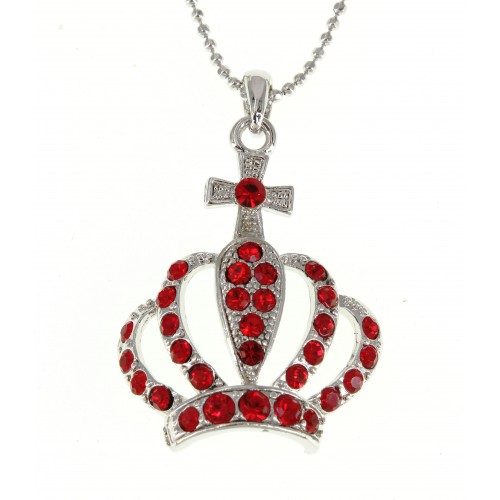 Rhinestone Crown - Rhodium Plating - Red Colors - NE-N3044RD