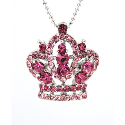 Rhinestone Crown - Rhodium Plating - Made in Korea - Pink - NE-N5528PK
