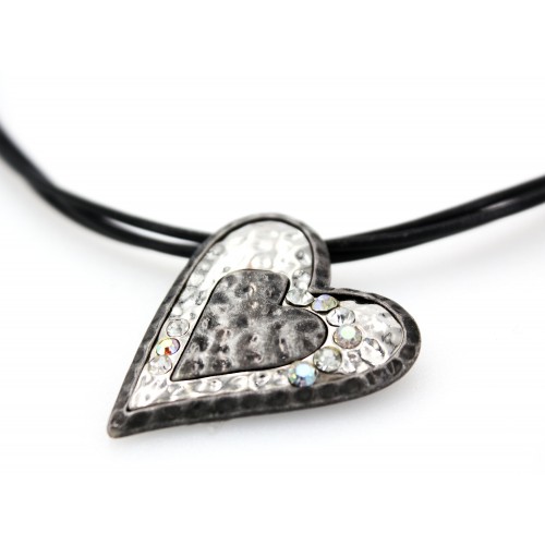 Rhinestone Heart Necklaces w/ Multi Cords - NE-ACQN4825SB