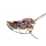 Necklace - Rhinestone Heart Charm w/CZ Necklace - Purple - NE-TJ026PL