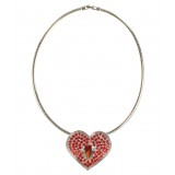 Necklace - Rhinestone Heart Charm w/CZ Necklace - Red - NE-TJ026RD