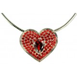 Necklace - Rhinestone Heart Charm w/CZ Necklace - Red - NE-TJ026RD