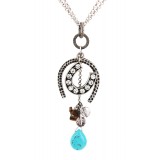 Rhinestone Horseshoe Necklace w/ TQ Blue Stone - NE-ACQN4796