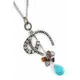 Rhinestone Horseshoe Necklace w/ TQ Blue Stone - NE-ACQN4796