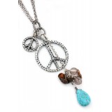 Multi Peace Signs Necklace w/ TQ Blue Stone - NE-ACQN4797