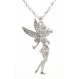 Rhinestone Tinker Bell Charm Necklaces - Clear - NE-JN3343CL Rhinestone Tinker Bell Charm Necklaces - Clear - NE-JN3343CL