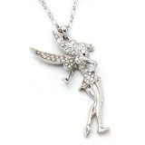 Rhinestone Tinker Bell Charm Necklaces - Clear - NE-JN3343CL Rhinestone Tinker Bell Charm Necklaces - Clear - NE-JN3343CL