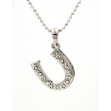 Rhinestone Horse Shoe Charms Necklaces - Clear - NE-JVSN8214CL