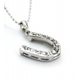 Rhinestone Horse Shoe Charms Necklaces - Clear - NE-JVSN8214CL